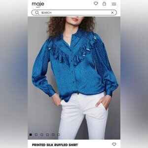Maje Printed Silk Ruffle shirt